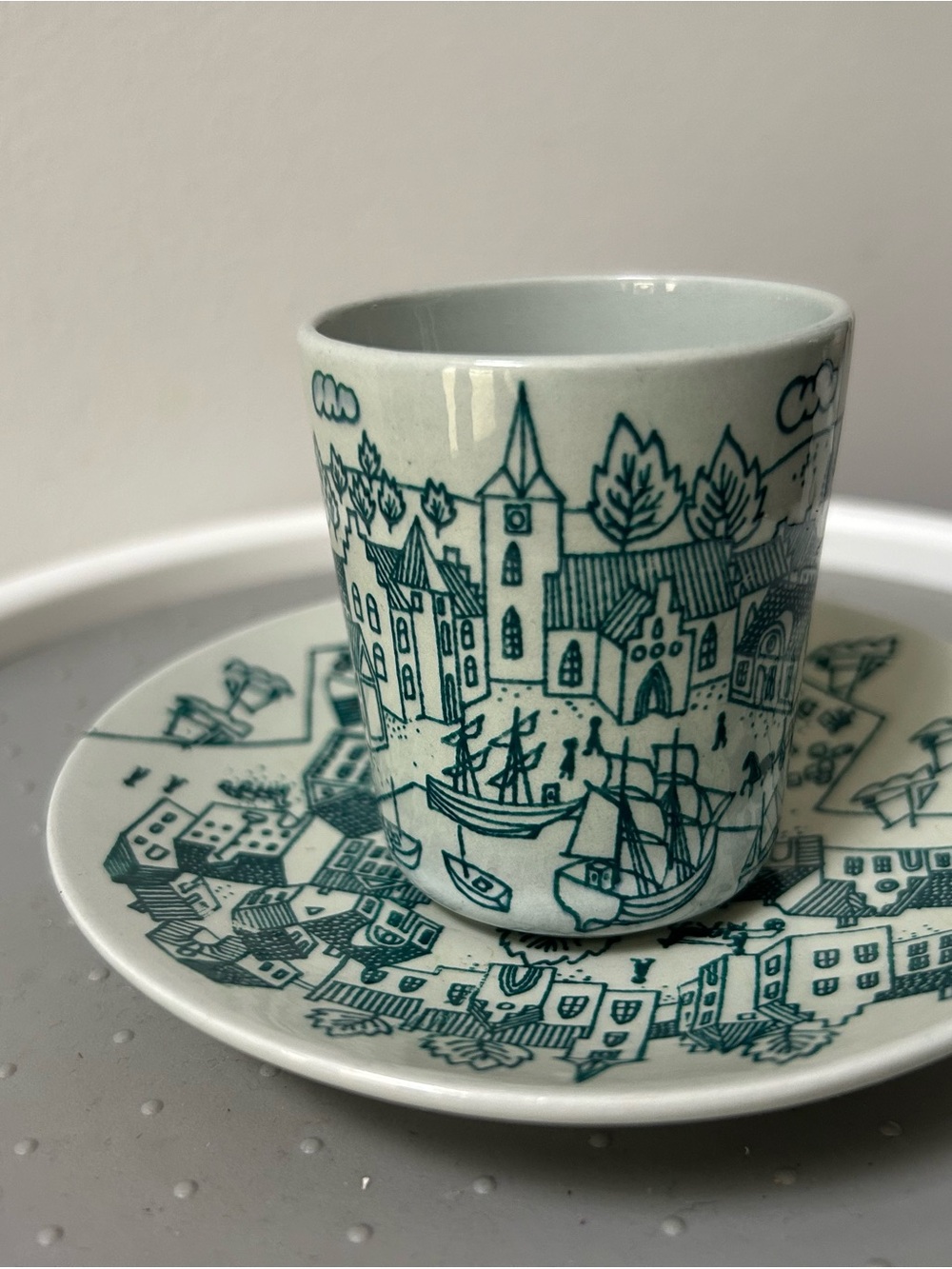 MCM Denmark Demitasse Cup Harbor Coastal Scene Ceramic Espresso Saucer Coffee - Picture 7 of 12
